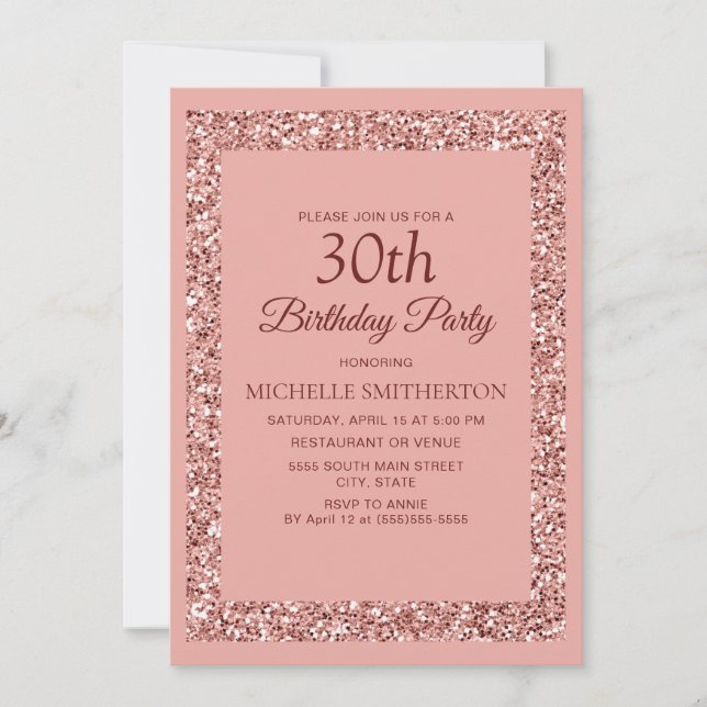Convite de 30º Aniversário Mulheres Brilho Rosa El (Frente)