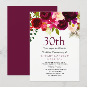Convite de 30 anos de casamento Burgundy Flowers