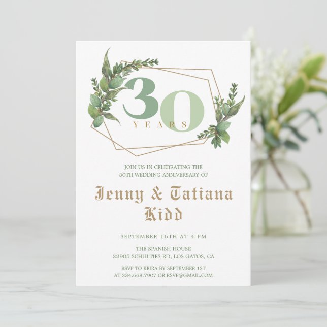 Convite de 30 de Casamento Greenery (Em pé/Frente)