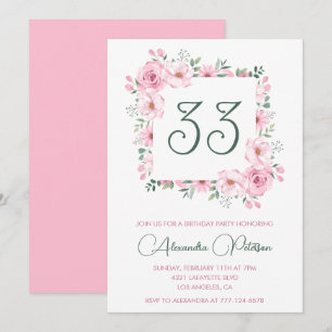 convite de 33º aniversário Boho Floral Rosa Elegan