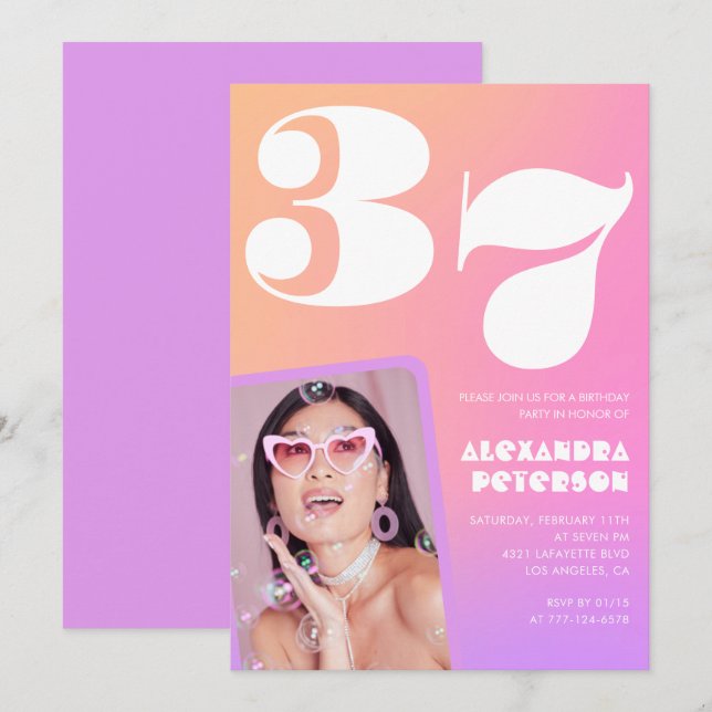 Convite de 37 anos para Gradiente Rosa Foto Retroa (Frente/Verso)