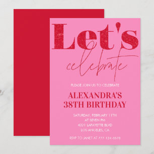 Convite de 38º aniversário Elegant Pink Brilho Gla