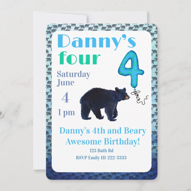 Convite de 4º Aniversário Beary Incrível (Frente)