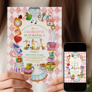 Convite de 4º aniversário da Alice no País das Mar