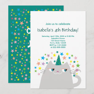 Convite de 4º Aniversário da Gatinha Festa Menina