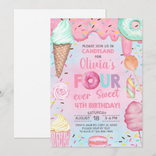 Convite de 4º aniversário da menina Four Ever Swee