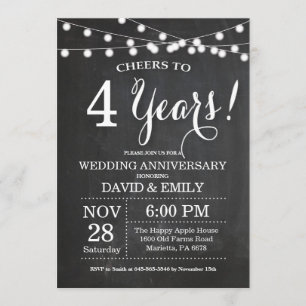 Convite de 4º Aniversário de Casamento Quadro Negr