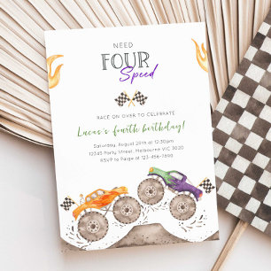 Convite de 4º aniversário do caminhão monstro Need