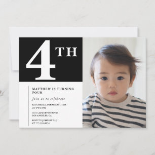 Convite de 4º aniversário elegante Foto Menino Pre