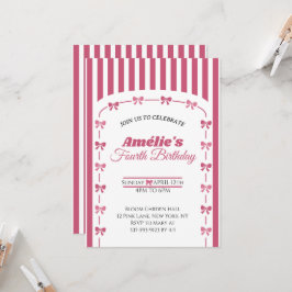 Convite de 4º Aniversário Menina Rosa Coquette Vin