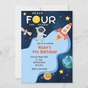 Convite de 4º Aniversário Reach Four The Stars Esp