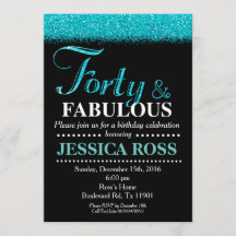 Convite de 40º aniversário brilho turquesa