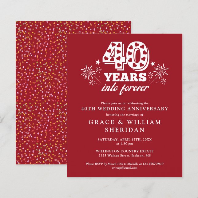 Convite de 40º Aniversário de Casamento com Orçame (Frente/Verso)