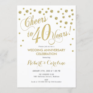 Convite de 40º Aniversário de Casamento - Dourado 