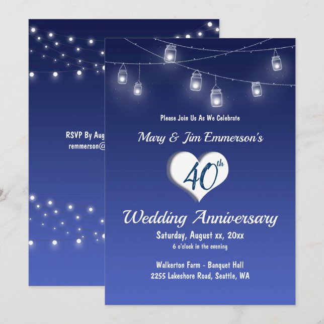 Convite de 40º Aniversário de Casamento - Luzes de (Frente/Verso)