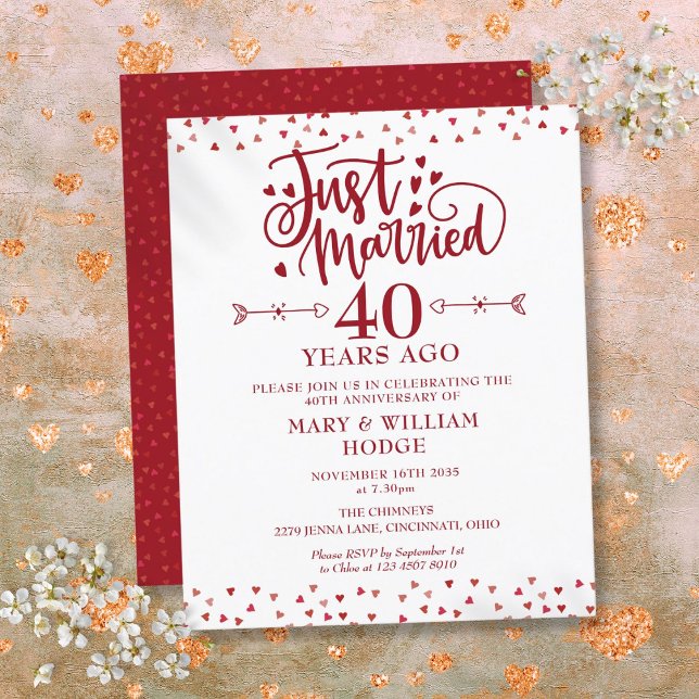 Convite de 40º Aniversário de Casamento Orçamento  (Budget Just Married 40th Anniversary Invitation)
