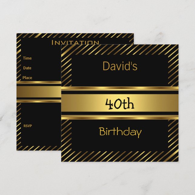 Convite de 40º Aniversário Elegante com Faixa Dour (Frente/Verso)