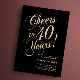 Convite de 40º Aniversário Elegante Dourado Preto