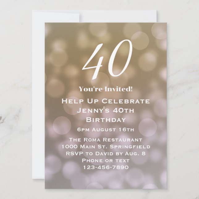 Convite de 40º Aniversário Elegante Para Ela (Frente)