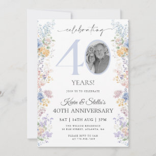 Convite de 40º Aniversário Floral Com Foto