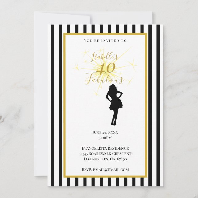 Convite de 40º Aniversário Preto e Dourado (Frente)