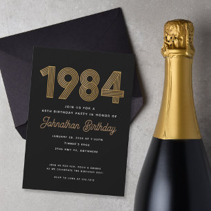 Convite de 40º aniversário Preto e Dourado de 1984