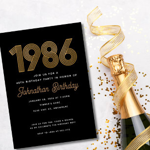 Convite de 40º aniversário preto e dourado falso d