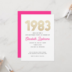 Convite de 40 anos de idade rosa quente dourado br