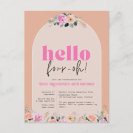 Convite de 40 anos "Dusty Rose floral hello four-o