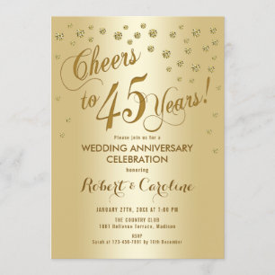 Convite de 45º Aniversário de Casamento em Dourado