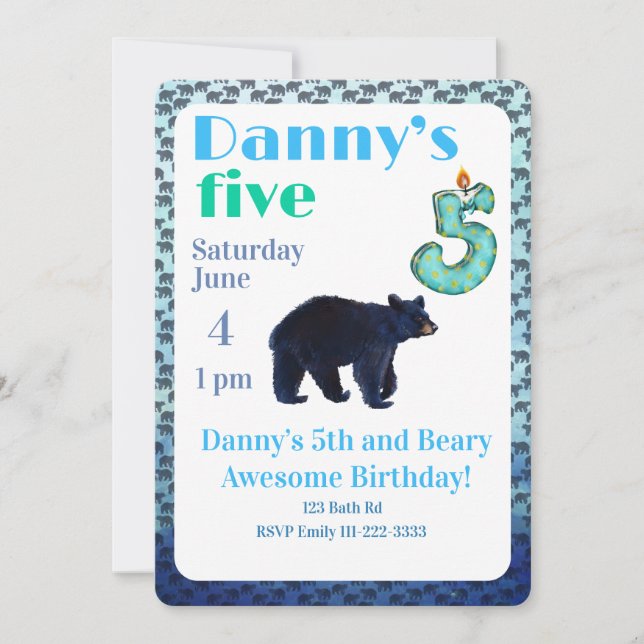 Convite de 5º Aniversário Beary Incrível (Frente)