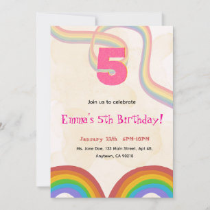 Convite de 5º aniversário com lantejoulas arco-íri