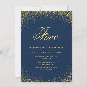 Convite de 5º aniversário elegante Dourado Marinho