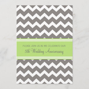 Convite de 5º Aniversário Grey Lime Chevron
