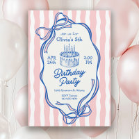 Convite de 5º Aniversário Moldura Doodle Rosa e La