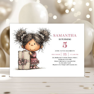 Convite de 5º Aniversário Whimsy Girl Rosa Empoeir