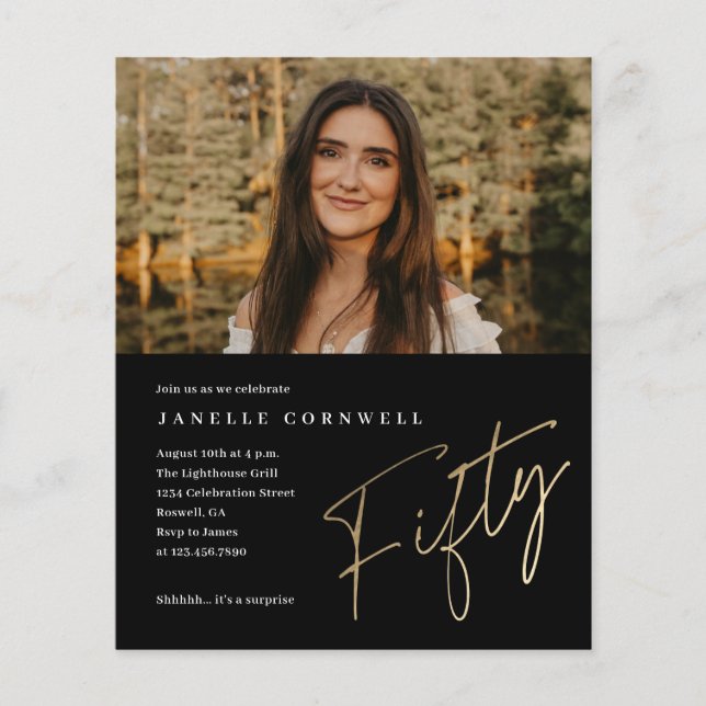 Convite de 50ª Foto de Aniversário Dourado de Scri (Frente)