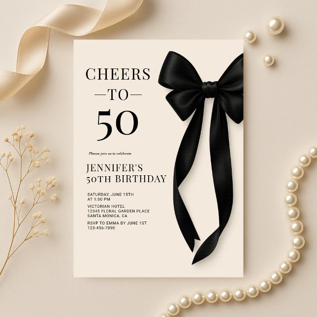 Convite de 50º Aniversário Black Bow Coquette (Criador carregado)