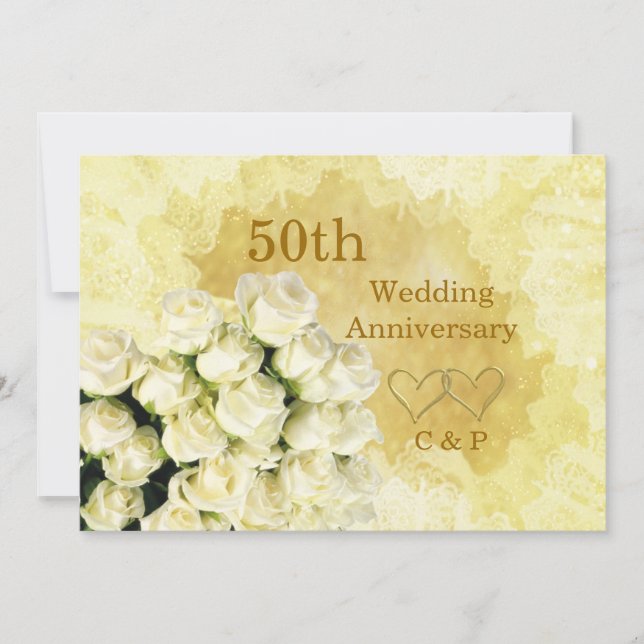 Convite de 50º Aniversário de Casamento com rosa b (Frente)
