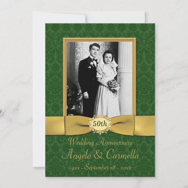 Convite de 50º Aniversário de Casamento em Verde (Frente)
