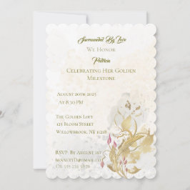 Convite de 50º Aniversário do Floral Dourado e Blu