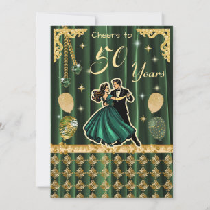 Convite de 50º Aniversário Dourado com Casais Danç