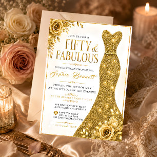 Convite de 50º Aniversário Elegante em Dourado