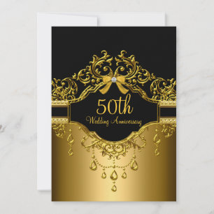 Convite de 50º Aniversário em Damasco Dourado e Pr