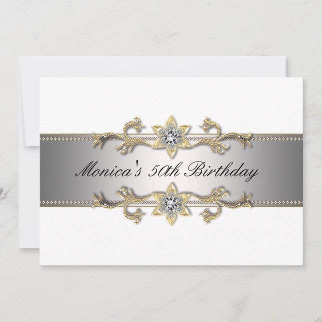 Convite de 50º Aniversário em Ouro Branco Elegante (Frente)