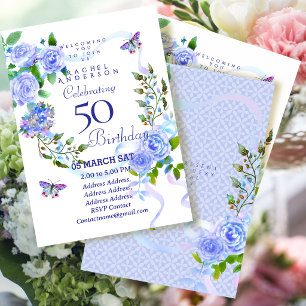 Convite de 50º aniversário Fita Rosa Azul