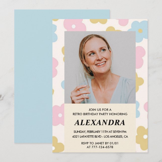 convite de 50º aniversário Flores Retro Divertidas (Frente/Verso)