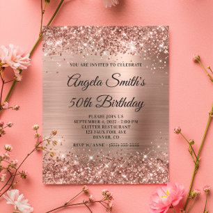 Convite de 50º Aniversário Glittery Rose Gold Foil