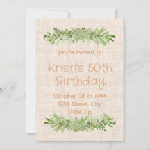 Convite de 50º Aniversário – Linen Greenery | Fift