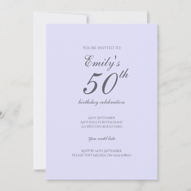 Convite de 50º aniversário minimalista de Lavanda  (Frente)